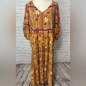 Entro Floral Lace Trim Midi Dress bold & Multi- Colored Size L Large